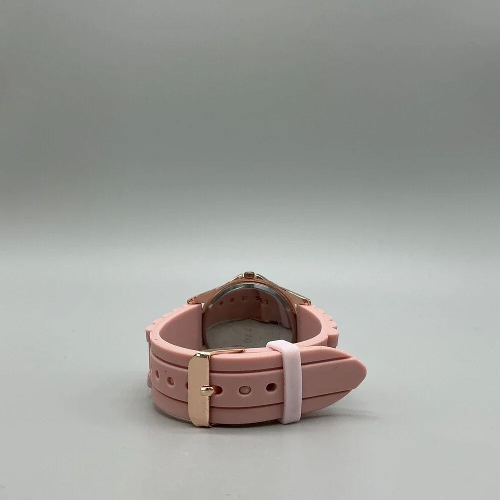 Womens Watch 39mm Pink Chevron Dial Crystal Bezel Pink Silicone Quartz W770